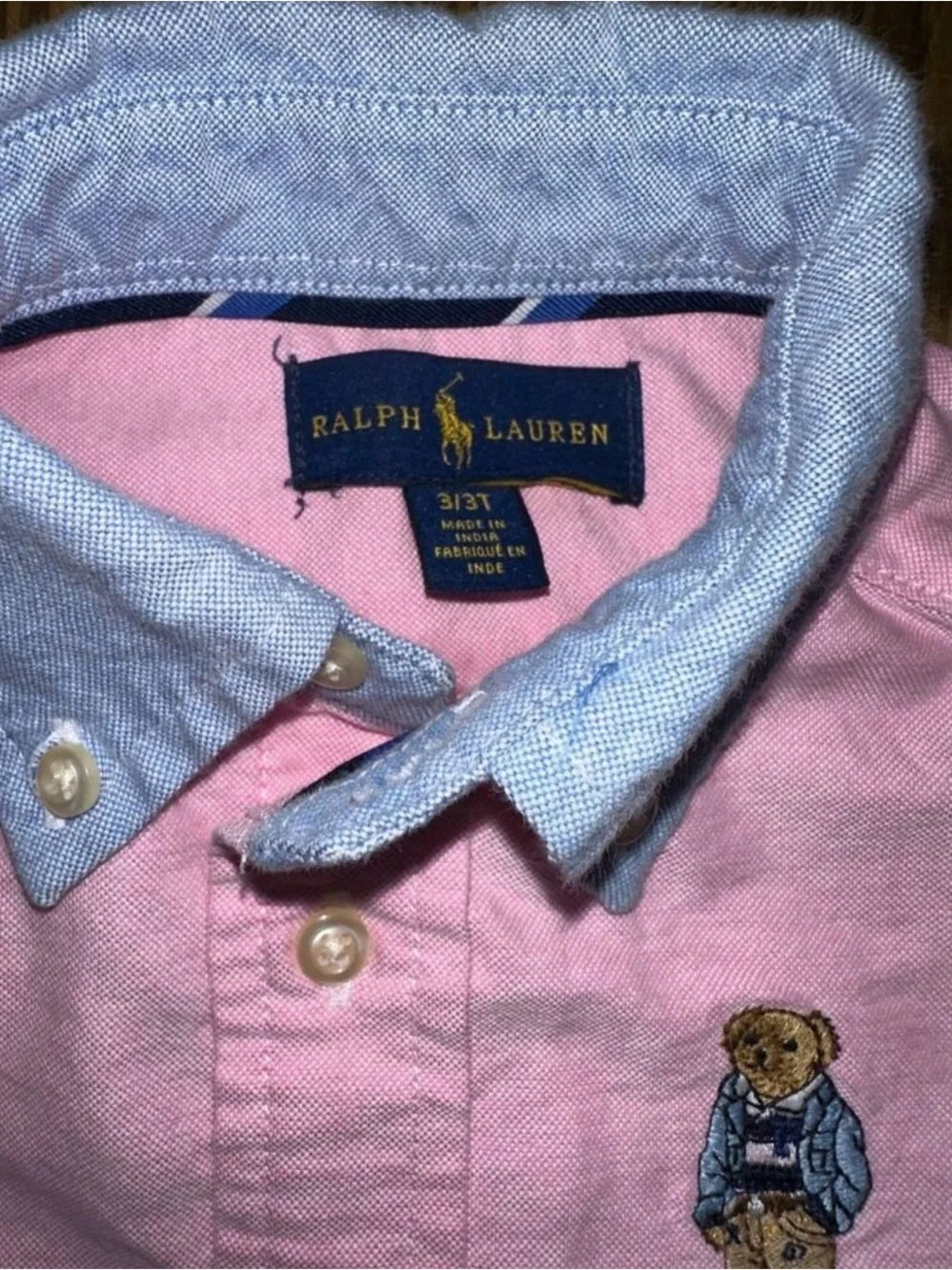 Ralph Lauren Polo Pink Button-Down Shirt w/Chambray Blue Collar - 3T